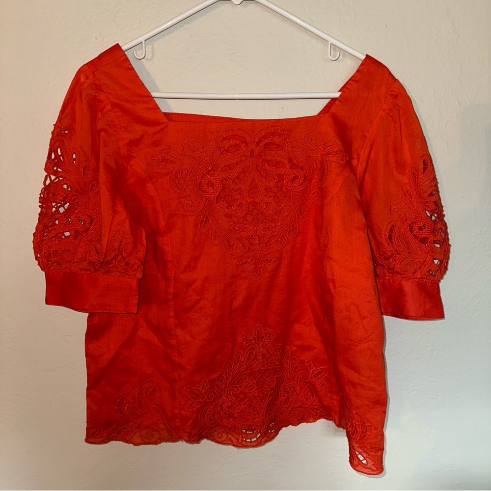 By Anthropologie Elegant Orange Lace Women's Top